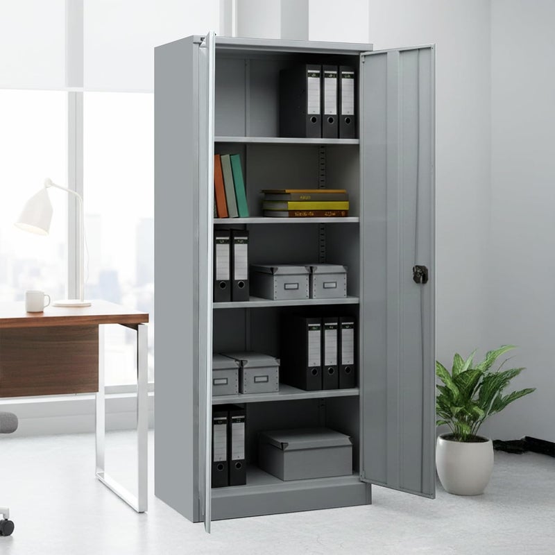 RIGID Heavy Duty Steel Office Cupboard with 4 Shelves - Grey - Image 2